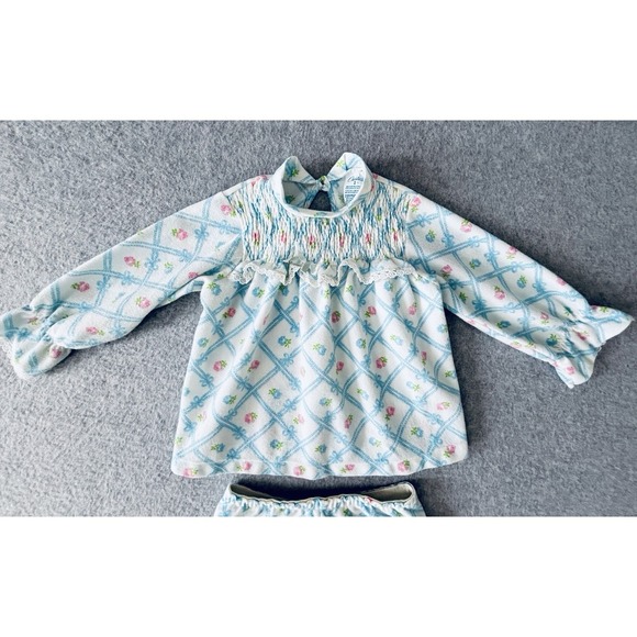 Vintage Carters Girls 2 Piece Pajamas 2T Pink Blue Roses Bows Long Sleeve Y2K - Picture 2 of 10